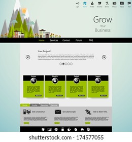 Modern Eco website template with flat eco landscape illustration 