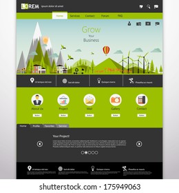 Modern Eco website template with flat eco landscape illustration 