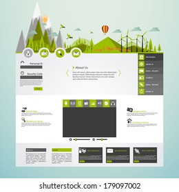 Modern Eco website template with flat eco landscape illustration 