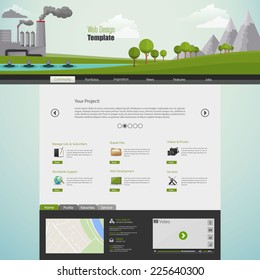 Modern Eco website template with flat eco pollution illustration 