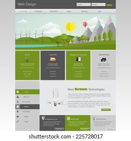 Modern Eco website template with flat eco landscape illustration 