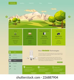 Modern Eco website template with flat eco landscape illustration 