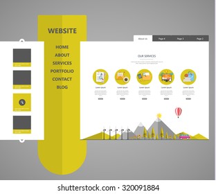 Modern Eco website template with flat eco landscape illustration 