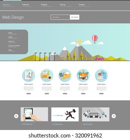 Modern Eco website template with flat eco landscape illustration 