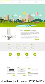 Modern Eco website template with flat eco landscape illustration 