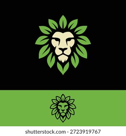 Moderno Eco-Friendly Lion Head Leaf Mane Nature Logo com dois fundos. 