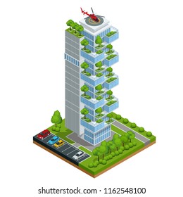 Modern ecologic skyscraper with many trees on every balcony. Ecology and green living in city, urban environment concept.