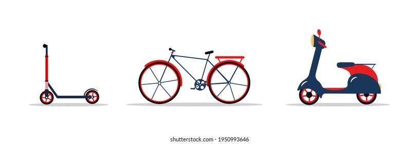 Modern ecological city transport. Environmentally friendly alternative vehicles isolated on white background. Vector illustration in flat cartoon style.