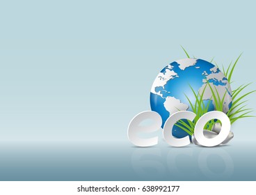 Modern ecological concept background with globe and grasses.Vector illustration.