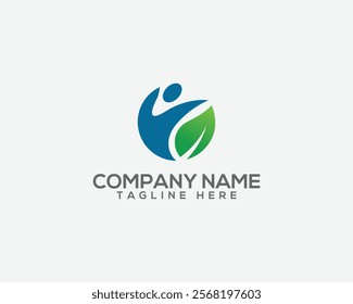 Modern Eco-Logo for Organic Companies. People with Leaf Eco Friendly Vector Logo Design Concept. 