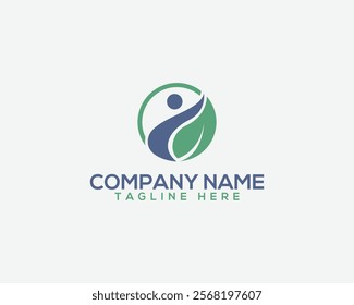 Modern Eco-Logo for Organic Companies. People with Leaf Eco Friendly Vector Logo Design Concept. 