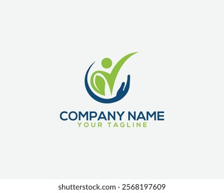 Modern Eco-Logo for Organic Companies. People with Leaf Eco Friendly Vector Logo Design Concept. 