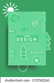 Diseño de cubiertas ecológicas modernas con color verde y líneas, diseñado en formato A4 para cataluces, banner, afiche, volante, etc. Reutilización e iconos de energía solar para un ambiente limpio. Logo orgánico. Vector Eps 10