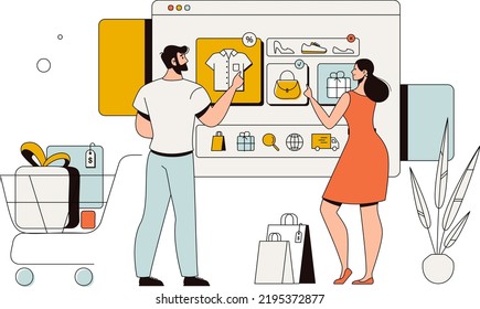 Modern E-Commerce Illustration Featuring Online Shopping, Digital Payments, and Global Marketplace