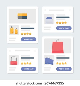 Modern E-commerce Product Card UI Design – Minimal Flat Shopping Interface with Add to Cart Button, Rating Stars and Clean Layout for Online Store or Web App Template