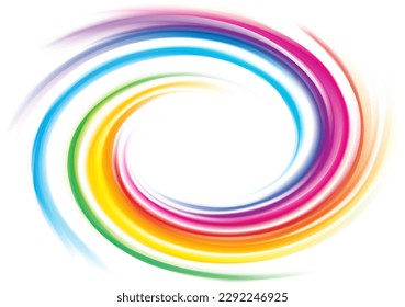 Modern eddy festival happy surfac vivid multi color range glossy curly dizzy shape border center spray ripple ring. Closeup view text space light glow white wash whirlwind symbol sign icon logo design