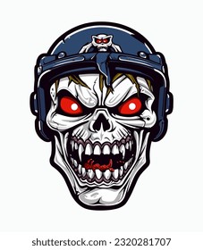 A modern and edgy skull zombie wearing a helmet vector clip art illustration, combining urban style with undead aesthetics, an excellent choice for streetwear brands and graphic designs