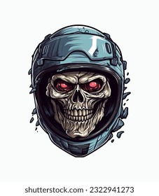 A modern and edgy skull zombie wearing a helmet vector clip art illustration, combining urban style with undead aesthetics, an excellent choice for streetwear brands and graphic designs