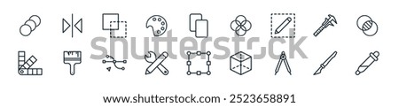 modern edit tools icon pack. perfect for linear ui designs featuring vector color picker, cut, drawing, graphic, resize, edit tool, direct selection and more icons for mobile and web apps.