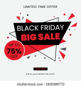 Modern editable black friday limited offer in flat design social media post template, Website banner
