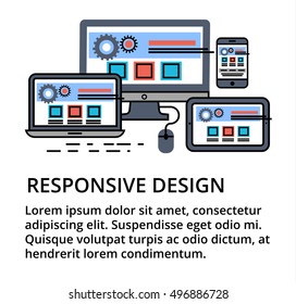 Modern editable flat line vector of responsive design, for web and graphic design