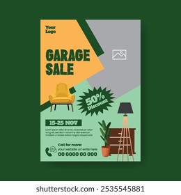 Moderno editável Garagem venda e Yard venda vertical imprimir folheto ou modelo de cartaz com vintage, estilo retro ilustração espaço de fundo para imagem, folheto de venda de garagem folheto conceito de layout de capa