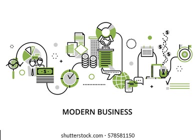 Modern editable line design vector illustration, concept of modern business process and finance success in greenery color, for graphic and web design