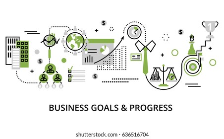 Modern editable line design vector illustration, concept of modern business goals and progress in greenery color, for graphic and web design