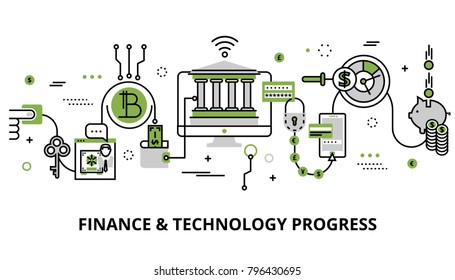 Modern editable line design vector illustration, concept of modern business, finance and technology progress in greenery color, for graphic and web design