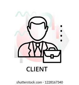 Modern editable line vector illustration, client icon on abstract background, for graphic, for graphic and web design