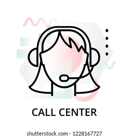 Modern editable line vector illustration, call center icon on abstract background, for graphic, for graphic and web design