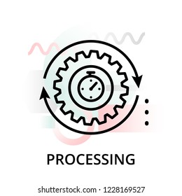 Modern editable line vector illustration, processing icon on abstract background, for graphic, for graphic and web design