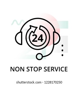 Modern editable line vector illustration, non stop service icon on abstract background, for graphic, for graphic and web design