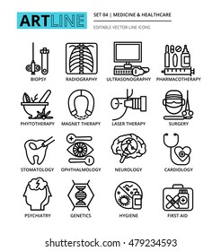 Modern editable line vector illustration, set of medicine and healthcare icons, for graphic and web design