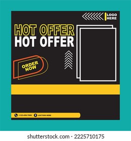 Modern Editable Set Social Media Banner template Frame Hot Offer digital marketing Black background