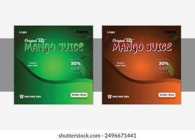 Modern Editable Square Mango Juice Food Social Media Post Template. Professional and Creative Design for Promotions, Organic Fresh Offers, Elegant Sales, and Marketing Discount Promo Layouts: Vector.