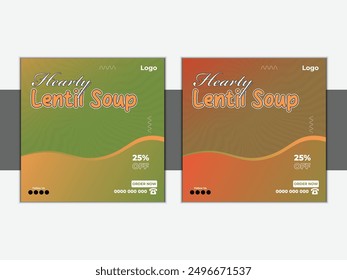 Modern Editable Square Soup Food Social Media Post Template. Professional and Creative Design for Promotions, Organic Fresh Offers, Elegant Sales, and Marketing Discount Promo Layouts: Vector.