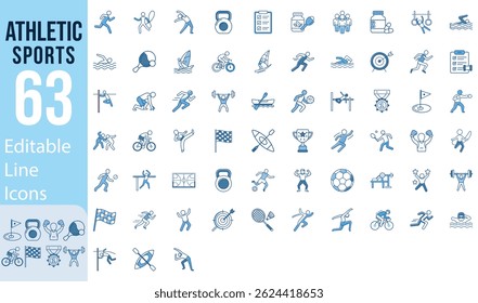 Moderno Editável Thin Line Style Coleção De Ícones De Esportes Atléticos Definir Exercícios De Ginástica, Futebol, Natação, Ginástica, Pictogramas, Infográficos E Estilo Mais Editável Traço