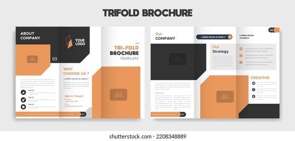 Modern editable trifold brochure template design vector illustration with blue yellow color background
