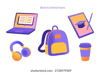 Educação Moderna De Volta À Escola Tecnologia University College Essentials Conceito Imagem Conjunto de Ícones