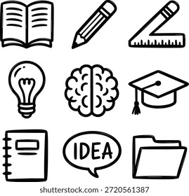 Iconos modernos de Educación y aprendizaje cerebral