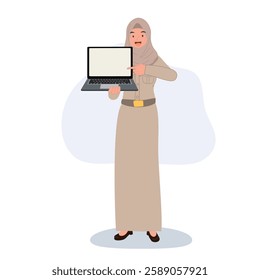 modern education concept. professional thai muslim teacher in hijab explaining lessons with laptop
