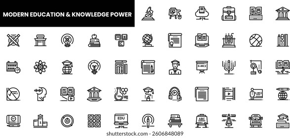 Modern education icons representing knowledge and learning.