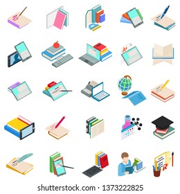 Modern education icons set. Isometric set of 25 modern education vector icons for web isolated on white background