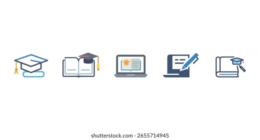 Conjunto de iconos de Educación moderna: aprendizaje, estudio y conocimiento Este conjunto de iconos planos representa visualmente varios aspectos de la educación moderna.