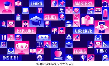 Ícone Educação Padrão Design de fundo com cor azul e rosa Estilo