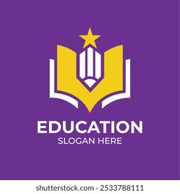 Modern Education Logo Design with Pencil and Book Icon