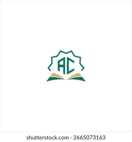 Logotipo de la educación moderna con iniciales estilizadas de CA, libro abierto y emblema geométrico en verde y oro, que simboliza el conocimiento, el aprendizaje y la excelencia académica para las escuelas e instituciones.