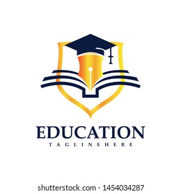 Modern Education Logo Showing Hat , Pen and Book Symbol