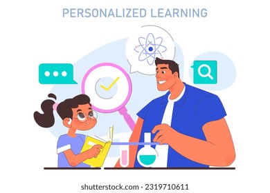 Modern education methodic. Online educational ecosystem, personalized learning with digital technologies. Studying approach for each student's strengths and interests. Flat vector illustration